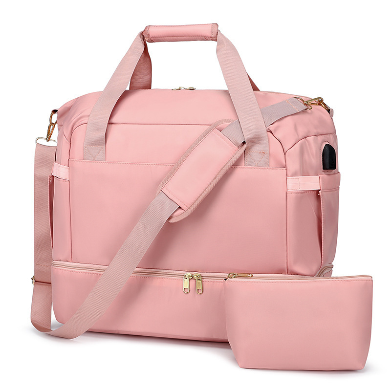 跨境定制logo健身包大容量斜跨包女士瑜伽包干湿分离带鞋位USB